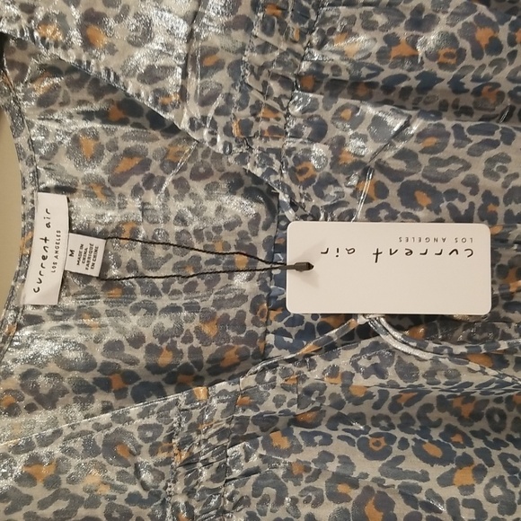 💕CURRENT AIR💕 Metallic Shine Midi Dress Shiny Blue Leopard Print Medium M NWT - Picture 13 of 15